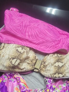 White House Black Market Hot Pink Zebra-Print Bikini Top with Snake-Print Strap